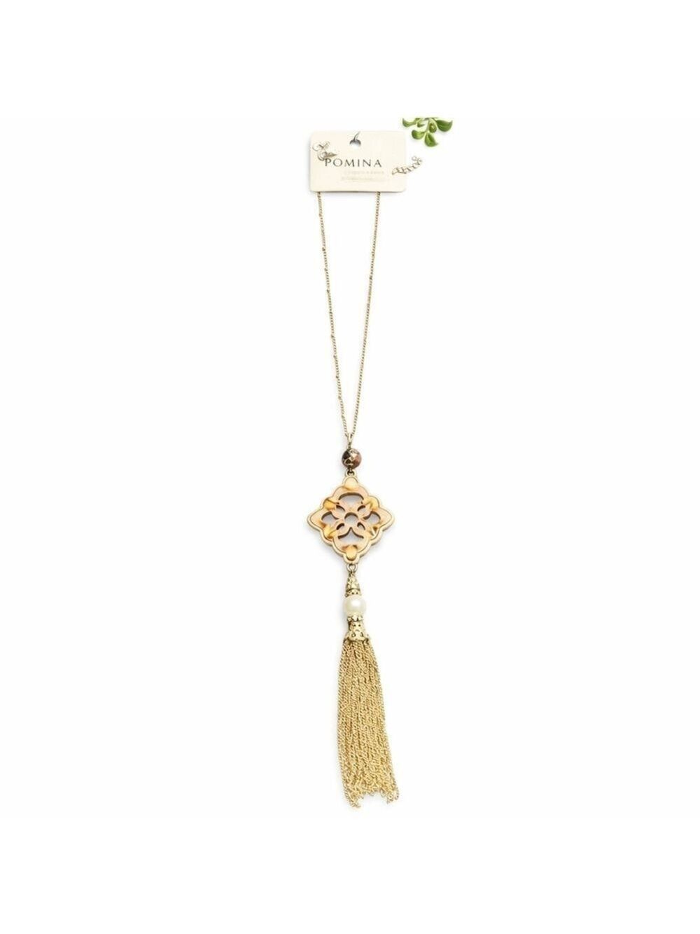 Pomina 22” Gold Tassel Pendant Necklace Boho Statement Long Chain New With Tags